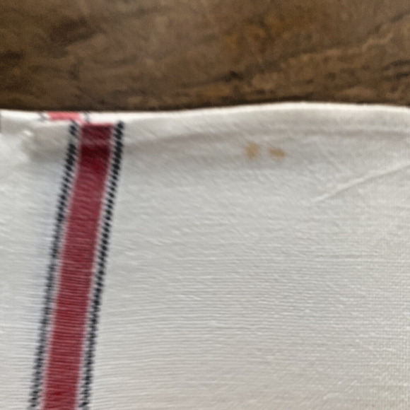 Vintage White Cotton Kitchen Tea Towel Chefs Cloth Classic Red Trim PAIR (2) - Picture 4 of 4